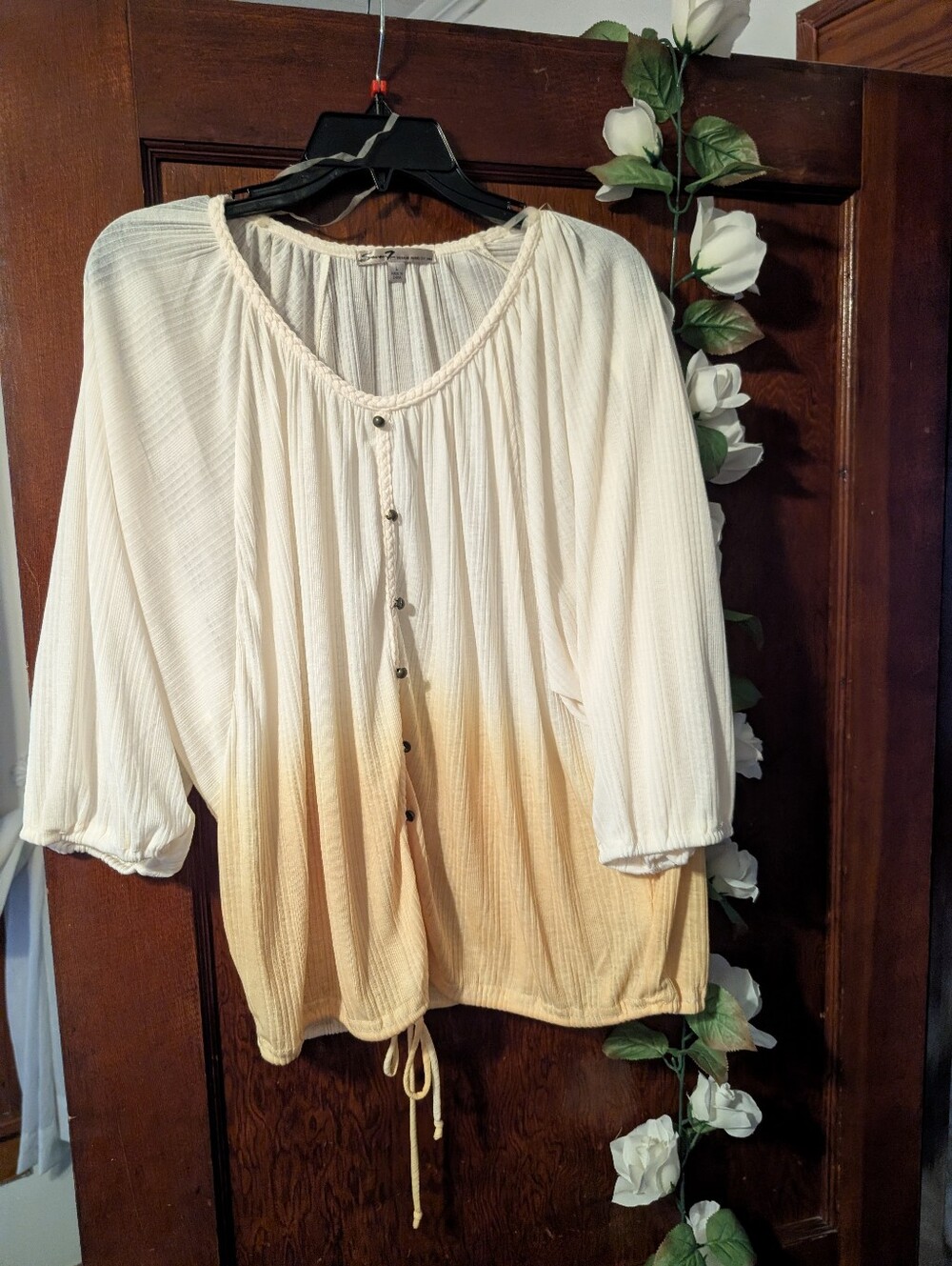 Seven 7 Ombre Cream to Yellow  Pullover  Drawstring Top, Large